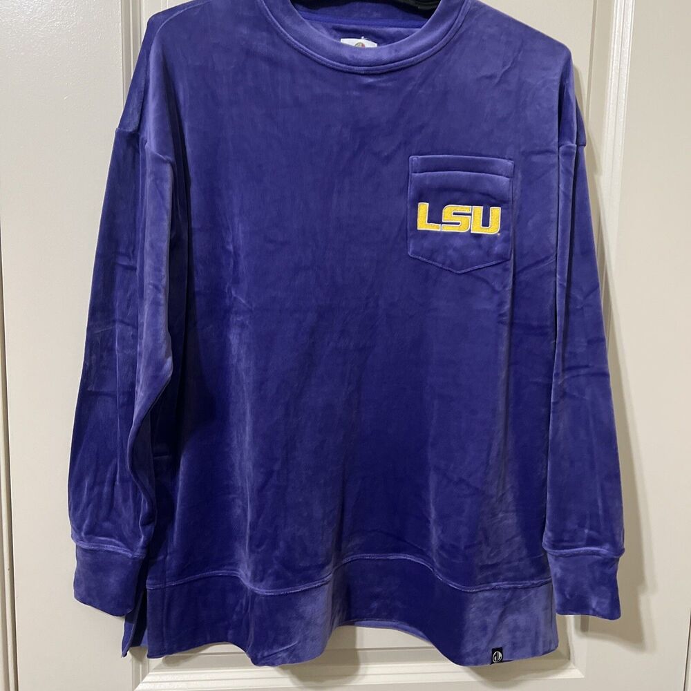 Marley Lilly Shirt Women's S/M LSU Embroidered Pocket Long-Sleeve Pullover Top